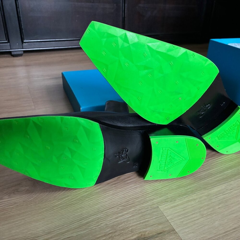 John Fluevog - Lyngenfjord Pointed-Toe Chelsea Boots, Black/Neon - Picture 4 of 6